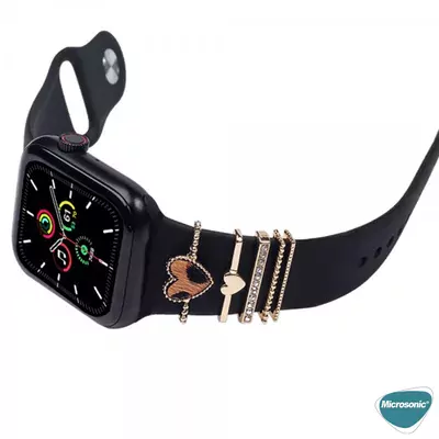 Microsonic Apple Watch SE 3 44mm Kordon Süsü Charm Kalp Ve Nazar Boncuğu