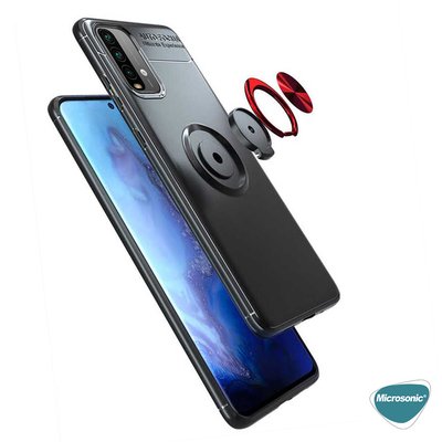 Microsonic Xiaomi Redmi Note 9 4G Kılıf Kickstand Ring Holder Siyah Rose