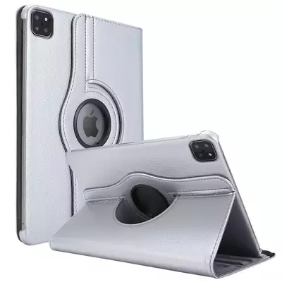 Microsonic Apple iPad Pro 12.9`` 2022 6. Nesil Kılıf (A2436-A2764-A2437-A2766) 360 Rotating Stand Deri Gümüş