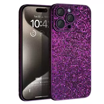 Microsonic Apple iPhone 15 Pro Kılıf Bling Rhinestones Mor