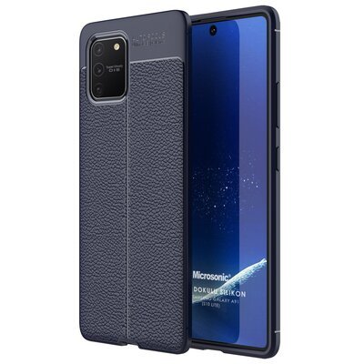 Microsonic Samsung Galaxy S10 Lite Kılıf Deri Dokulu Silikon Lacivert