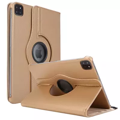 Microsonic Apple iPad Pro 12.9`` 2022 6. Nesil Kılıf (A2436-A2764-A2437-A2766) 360 Rotating Stand Deri Gold