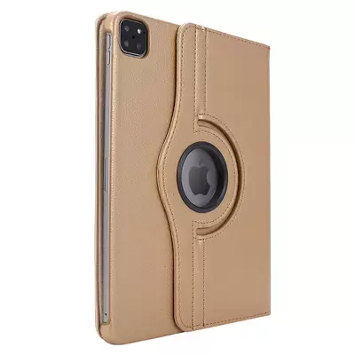 Microsonic Apple iPad Pro 12.9`` 2022 6. Nesil Kılıf (A2436-A2764-A2437-A2766) 360 Rotating Stand Deri Gold