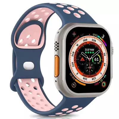 Microsonic Apple Watch Series 10 42mm Kordon Rainbow Band Lacivert Pembe