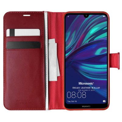 Microsonic Huawei Y7 2019 Kılıf Delux Leather Wallet Kırmızı