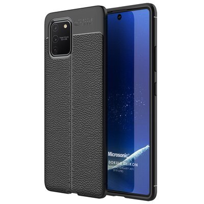 Microsonic Samsung Galaxy S10 Lite Kılıf Deri Dokulu Silikon Siyah