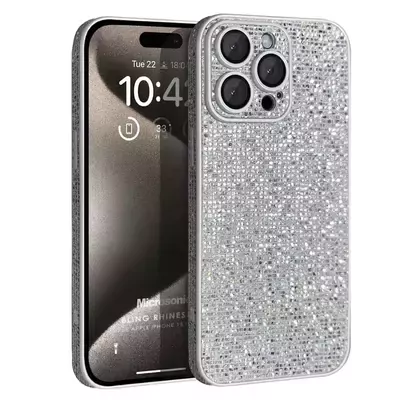 Microsonic Apple iPhone 15 Pro Kılıf Bling Rhinestones Gümüş