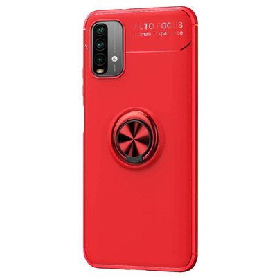 Microsonic Xiaomi Redmi Note 9 4G Kılıf Kickstand Ring Holder Kırmızı