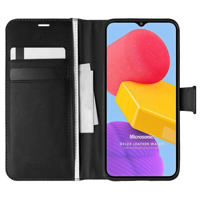 Microsonic Samsung Galaxy M13 Kılıf Delux Leather Wallet Siyah