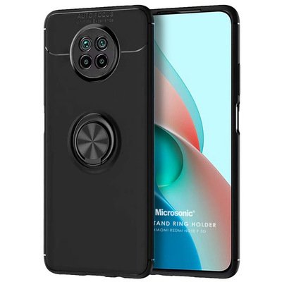 Microsonic Xiaomi Redmi Note 9 5G Kılıf Kickstand Ring Holder Siyah