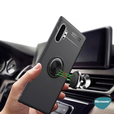 Microsonic Samsung Galaxy Note 10 Plus Kılıf Kickstand Ring Holder Kırmızı