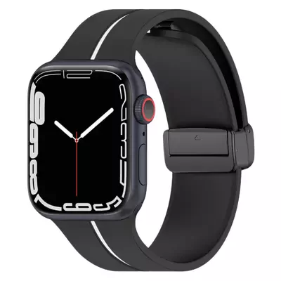 Microsonic Apple Watch SE 3 44mm Kordon Ribbon Line Siyah Beyaz