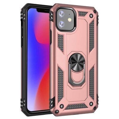 Microsonic Apple iPhone 11 Kılıf Military Ring Holder Rose Gold