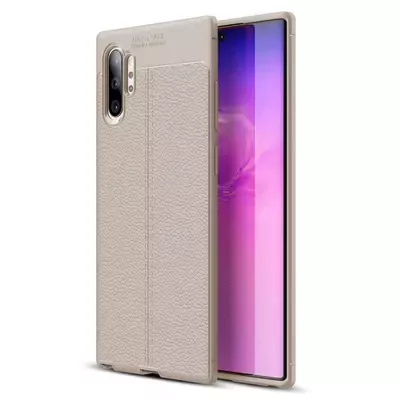 Microsonic Samsung Galaxy Note 10 Plus Kılıf Deri Dokulu Silikon Gri