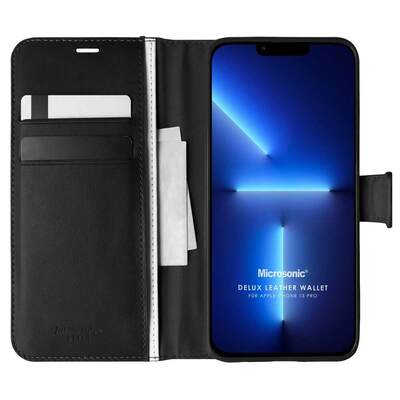 Microsonic Apple iPhone 13 Pro Kılıf Delux Leather Wallet Siyah