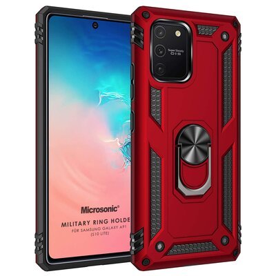 Microsonic Samsung Galaxy S10 Lite Kılıf Military Ring Holder Kırmızı