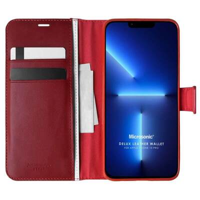 Microsonic Apple iPhone 13 Pro Kılıf Delux Leather Wallet Kırmızı