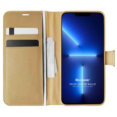 Microsonic Apple iPhone 13 Pro Kılıf Delux Leather Wallet Gold