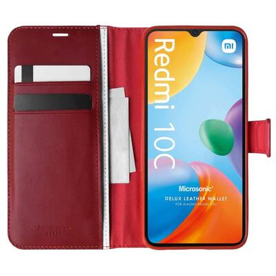 Microsonic Xiaomi Redmi 10C Kılıf Delux Leather Wallet Kırmızı