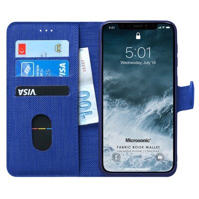 Microsonic Apple iPhone 11 Pro Max Kılıf Fabric Book Wallet Lacivert