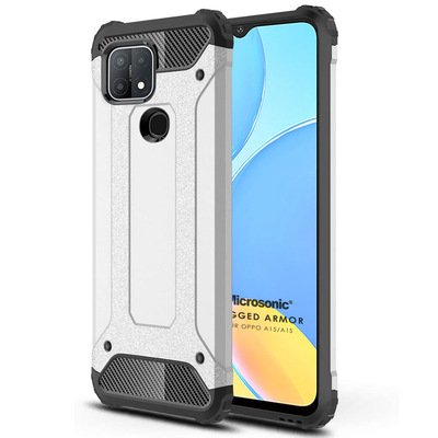 Microsonic Oppo A15 Kılıf Rugged Armor Gümüş