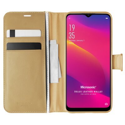 Microsonic Oppo A9 2020 Kılıf Delux Leather Wallet Gold