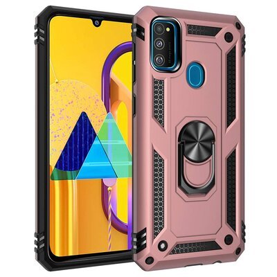 Microsonic Samsung Galaxy M30S Kılıf Military Ring Holder Rose Gold