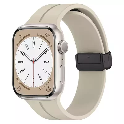Microsonic Apple Watch SE 3 44mm Kordon Ribbon Line Bej