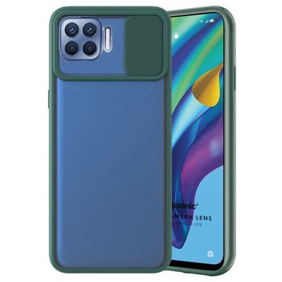 Microsonic Oppo Reno 4 Lite Kılıf Slide Camera Lens Protection Koyu Yeşil