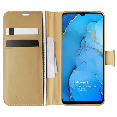 Microsonic Oppo A91 Kılıf Delux Leather Wallet Gold