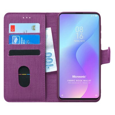 Microsonic Xiaomi Redmi K20 Kılıf Fabric Book Wallet Mor