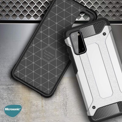 Microsonic Samsung Galaxy S20 Kılıf Rugged Armor Gümüş