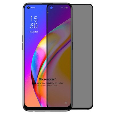 Microsonic Oppo Reno 5 Lite Invisible Privacy Kavisli Ekran Koruyucu Siyah