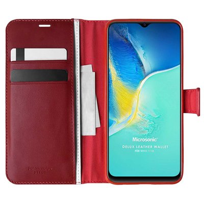 Microsonic Vivo Y15s Kılıf Delux Leather Wallet Kırmızı