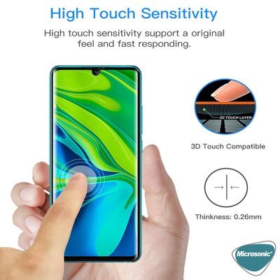 Microsonic Xiaomi Mi Note 10 Lite Kavisli Temperli Cam Ekran Koruyucu Film Siyah