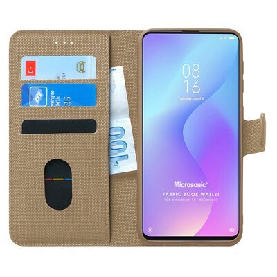 Microsonic Xiaomi Mi 9T Kılıf Fabric Book Wallet Gold