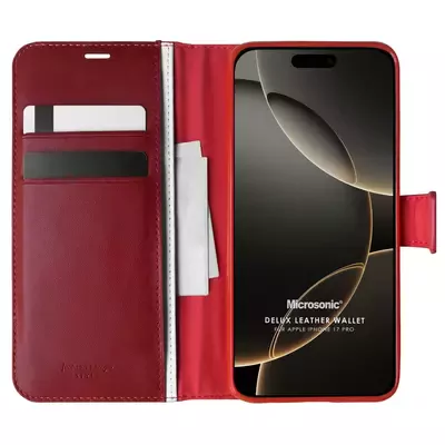 Microsonic Apple iPhone 17 Pro Kılıf Delux Leather Wallet Kırmızı