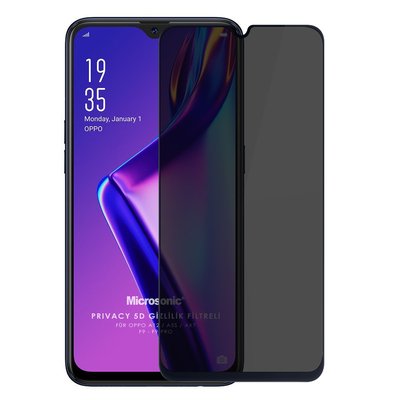 Microsonic Oppo AX7 Invisible Privacy Kavisli Ekran Koruyucu Siyah