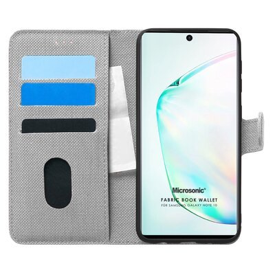 Microsonic Samsung Galaxy Note 10 Kılıf Fabric Book Wallet Gri