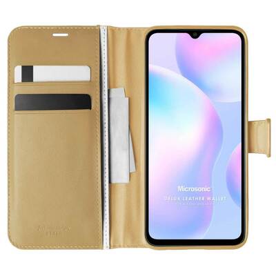 Microsonic Xiaomi Redmi 9A Kılıf Delux Leather Wallet Gold