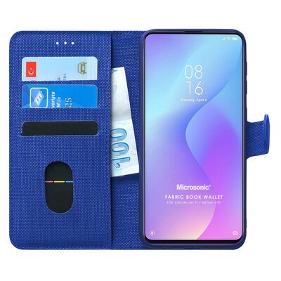 Microsonic Xiaomi Mi 9T Kılıf Fabric Book Wallet Lacivert