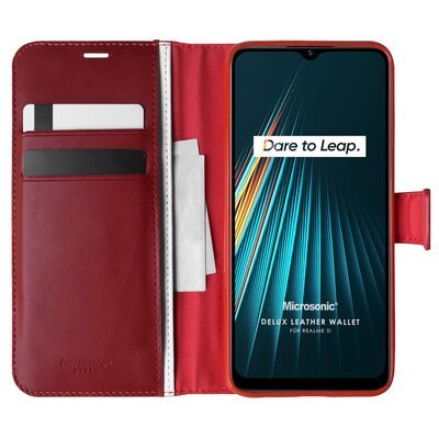 Microsonic Realme 5i Kılıf Delux Leather Wallet Kırmızı