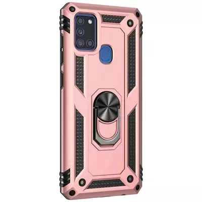 Microsonic Samsung Galaxy A21s Kılıf Military Ring Holder Rose Gold