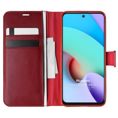 Microsonic Xiaomi Redmi 10 Kılıf Delux Leather Wallet Kırmızı