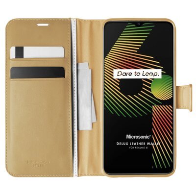 Microsonic Realme 6i Kılıf Delux Leather Wallet Gold