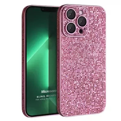 Microsonic Apple iPhone 13 Pro Max Kılıf Bling Rhinestones Pembe