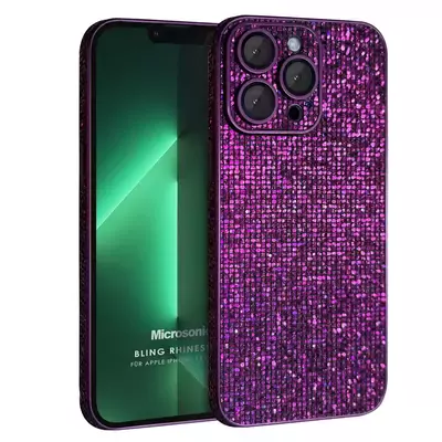 Microsonic Apple iPhone 13 Pro Max Kılıf Bling Rhinestones Mor