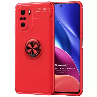 Microsonic Xiaomi Redmi K40 Pro+ Kılıf Kickstand Ring Holder Kırmızı