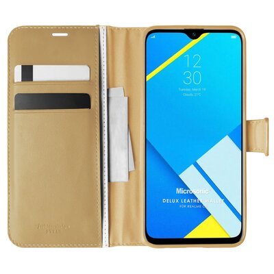 Microsonic Realme C2 Kılıf Delux Leather Wallet Gold