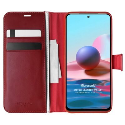 Microsonic Xiaomi Redmi Note 10 Kılıf Delux Leather Wallet Kırmızı